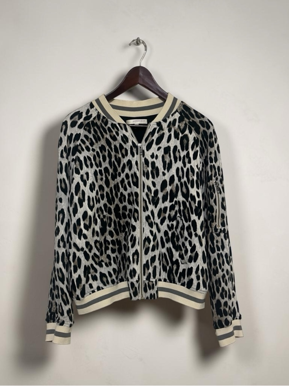 Lavender Brown Leopard-Print Bomber Jacket - Black & Cream